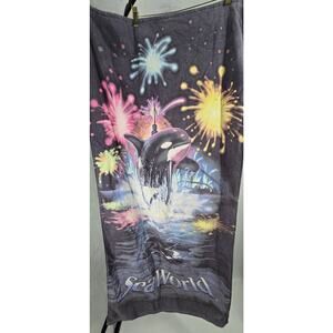 SeaWorld Shamu Fireworks Souvenir Beach Towel 100% Cotton 90s Y2K